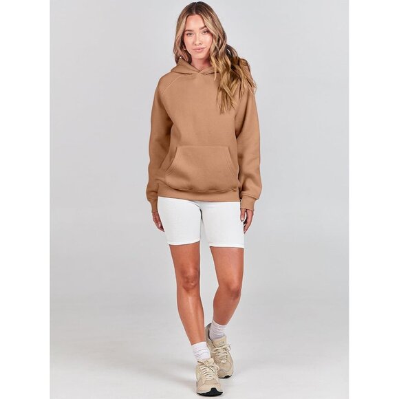 Women Light Brown Hoodies Oversized Fleece Long Sleeve Comfy Casual Sweatshirts - Picture 6 of 9